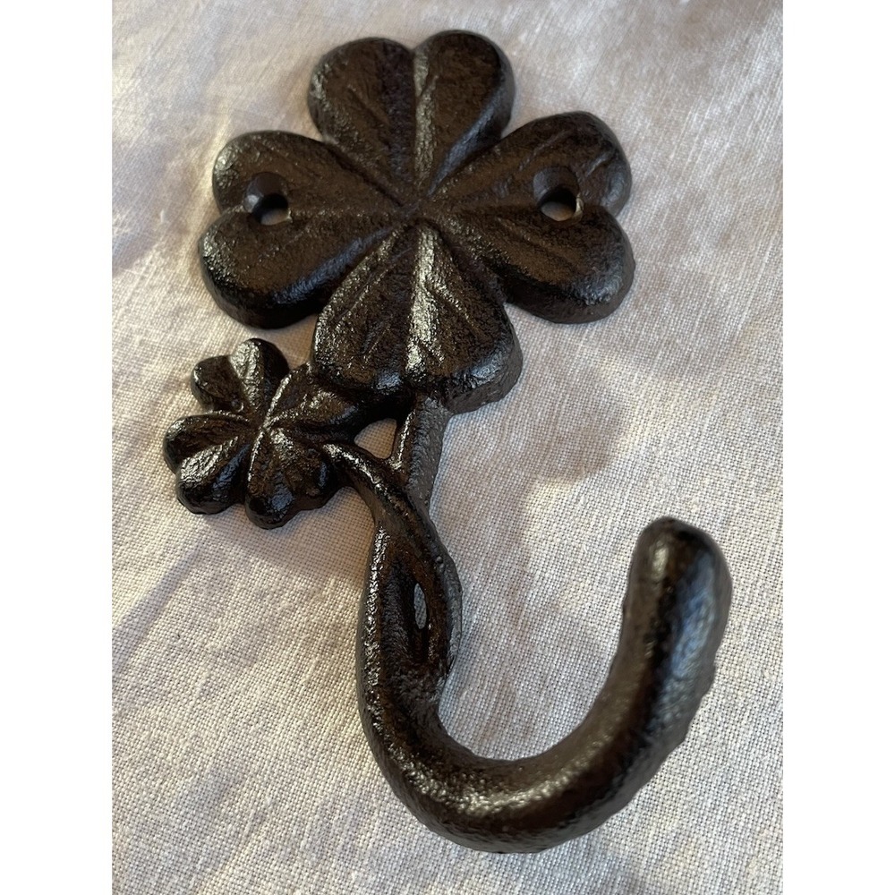 Cast Iron Four Leaf Clover Coat Hook Wall Mount Lucky Keys Leash Farmhouse Irish
